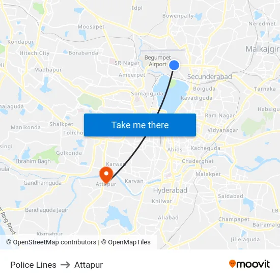 Police Lines to Attapur map