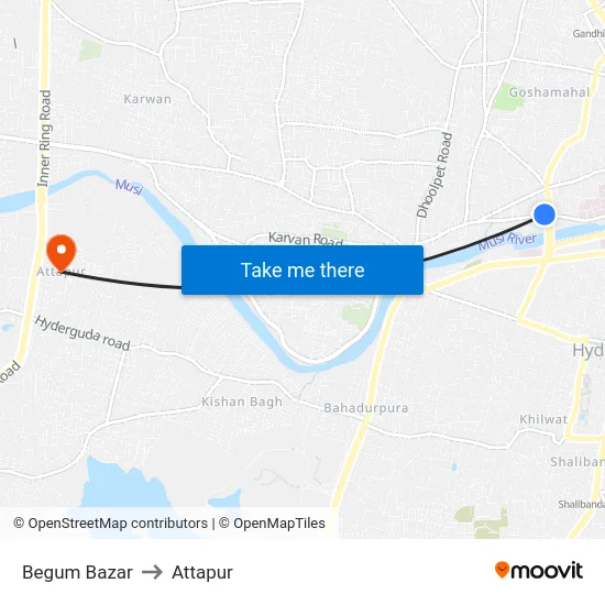 Begum Bazar to Attapur map