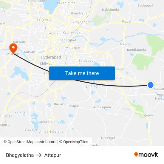 Bhagyalatha to Attapur map