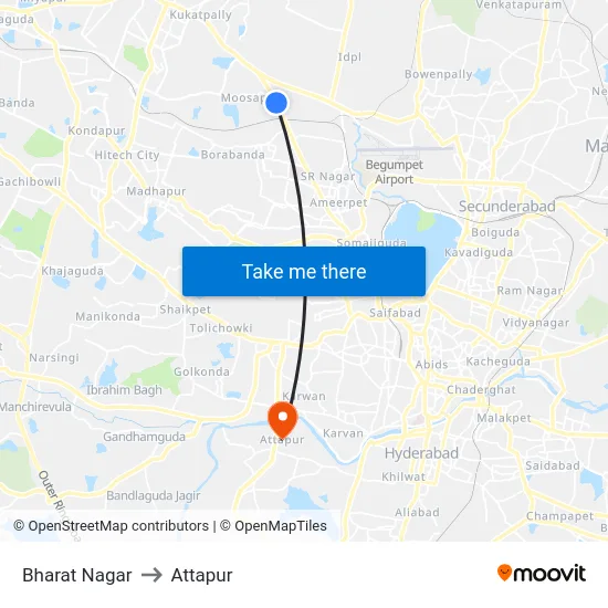 Bharat Nagar to Attapur map