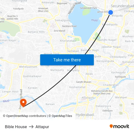Bible House to Attapur map