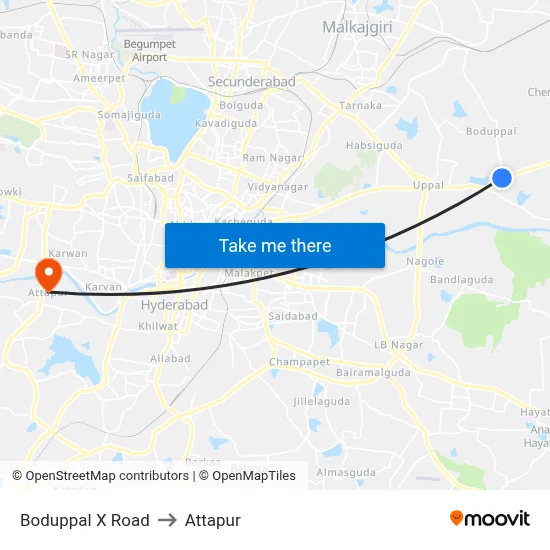 Boduppal X Road to Attapur map