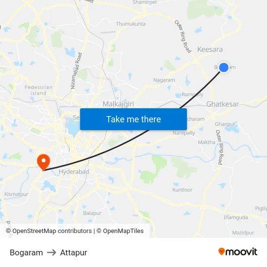 Bogaram to Attapur map