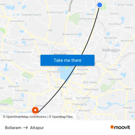 Bollaram to Attapur map