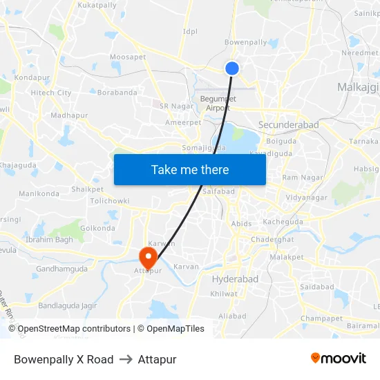 Bowenpally X Road to Attapur map