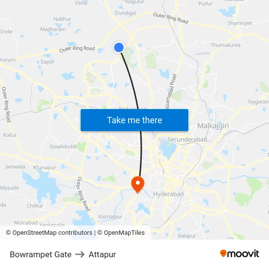 Bowrampet Gate to Attapur map