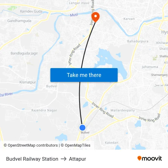 Budvel Railway Station to Attapur map