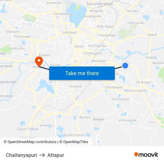 Chaitanyapuri to Attapur map