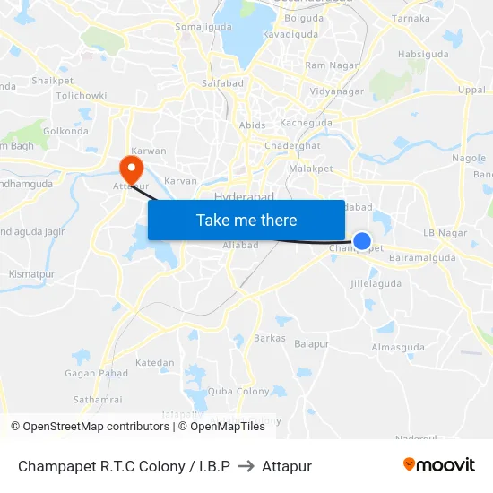 Champapet R.T.C Colony / I.B.P to Attapur map