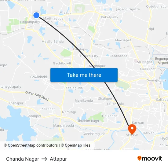 Chanda Nagar to Attapur map