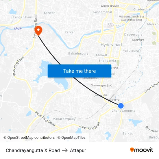 Chandrayangutta X Road to Attapur map