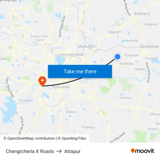 Chengicherla X Roads to Attapur map