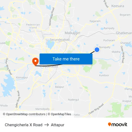 Chengicherla X Road to Attapur map