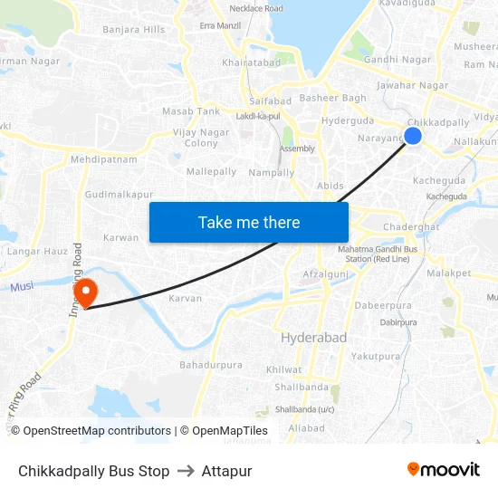 Chikkadpally Bus Stop to Attapur map