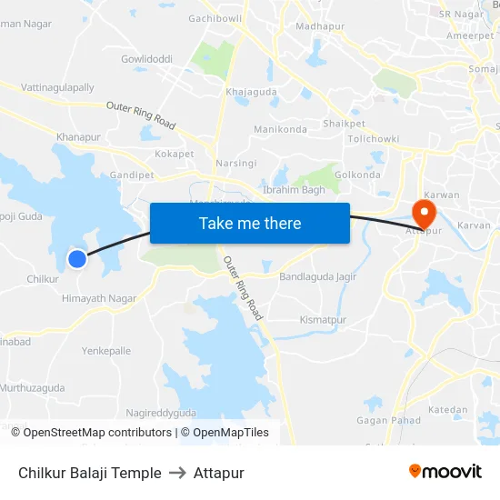 Chilkur Balaji Temple to Attapur map