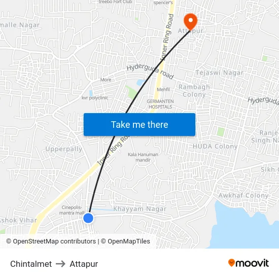 Chintalmet to Attapur map