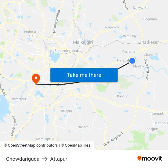 Chowdariguda to Attapur map