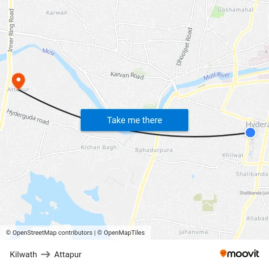 Kilwath to Attapur map