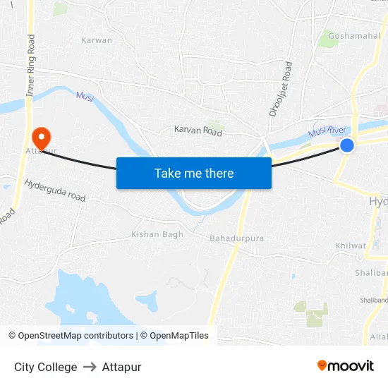 City College to Attapur map