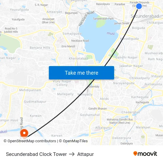 Secunderabad Clock Tower to Attapur map