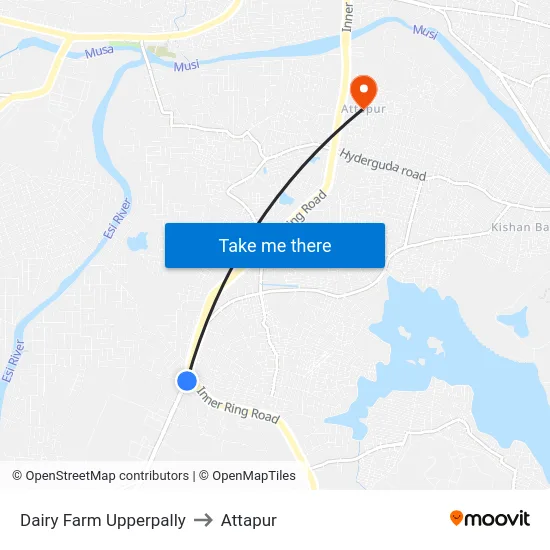 Dairy Farm Upperpally to Attapur map