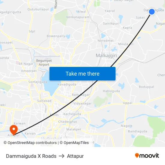 Dammaiguda X Roads to Attapur map