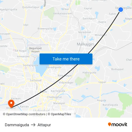 Dammaiguda to Attapur map