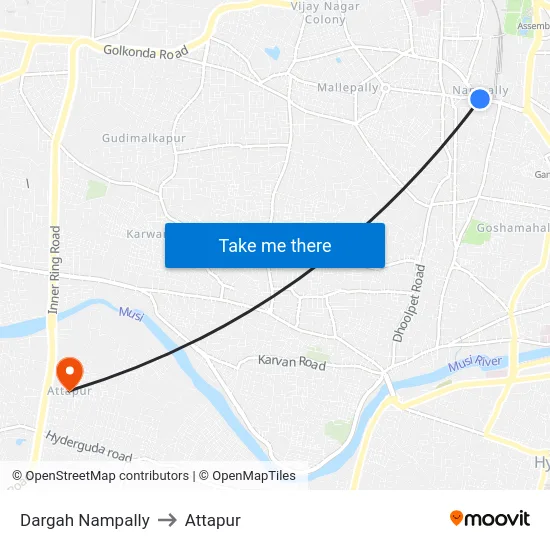 Dargah Nampally to Attapur map