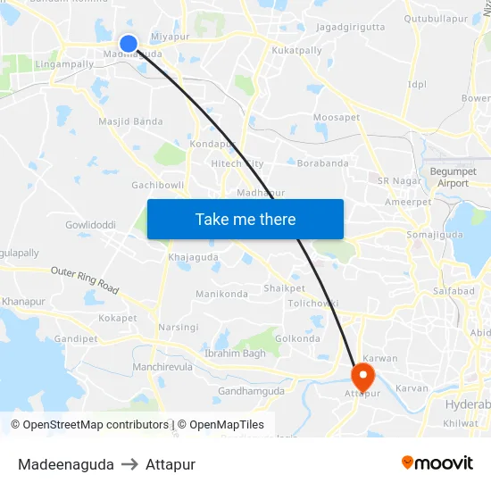 Madeenaguda to Attapur map