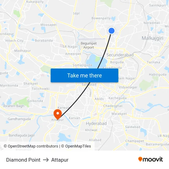 Diamond Point to Attapur map