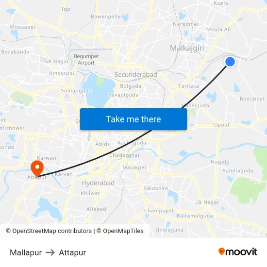 Mallapur to Attapur map
