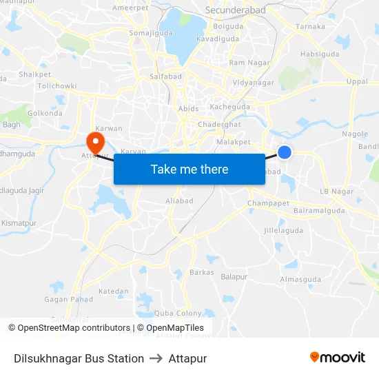 Dilsukhnagar Bus Station to Attapur map