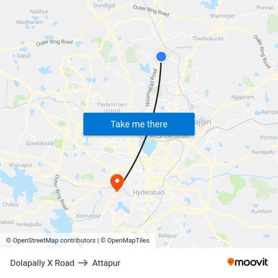 Dolapally X Road to Attapur map