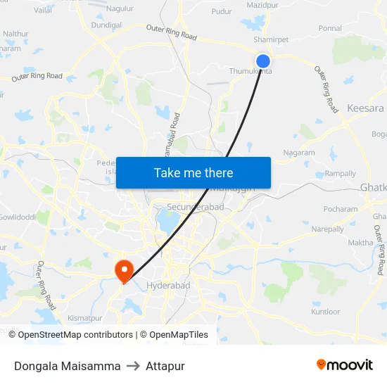 Dongala Maisamma to Attapur map