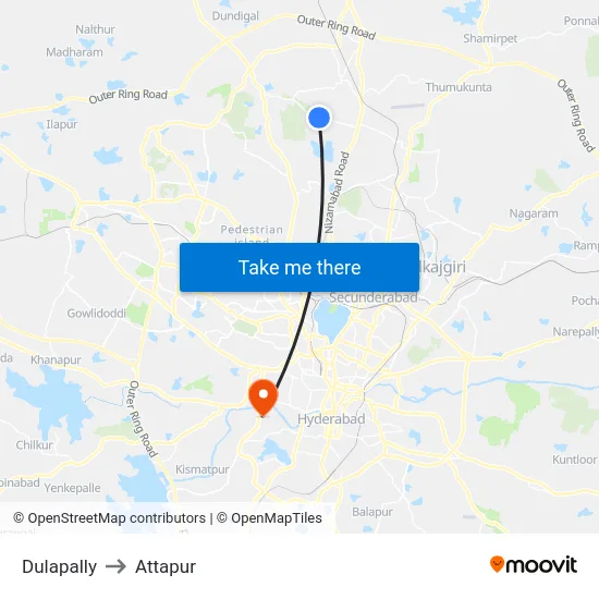 Dulapally to Attapur map