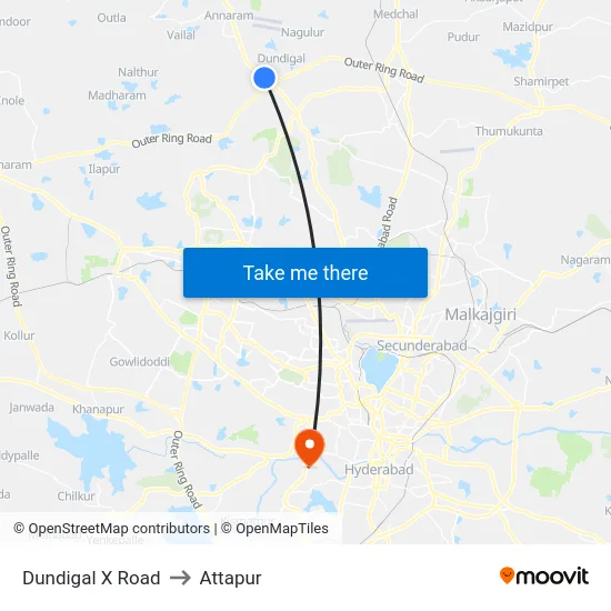 Dundigal X Road to Attapur map