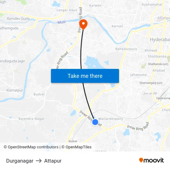 Durganagar to Attapur map