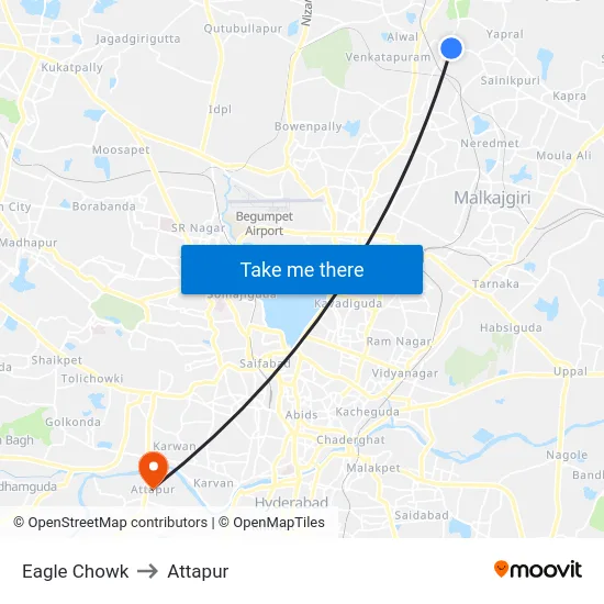 Eagle Chowk to Attapur map