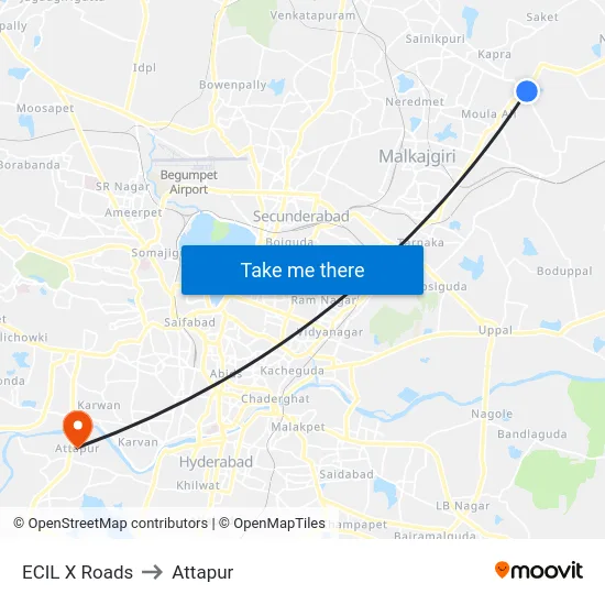 ECIL X Roads to Attapur map
