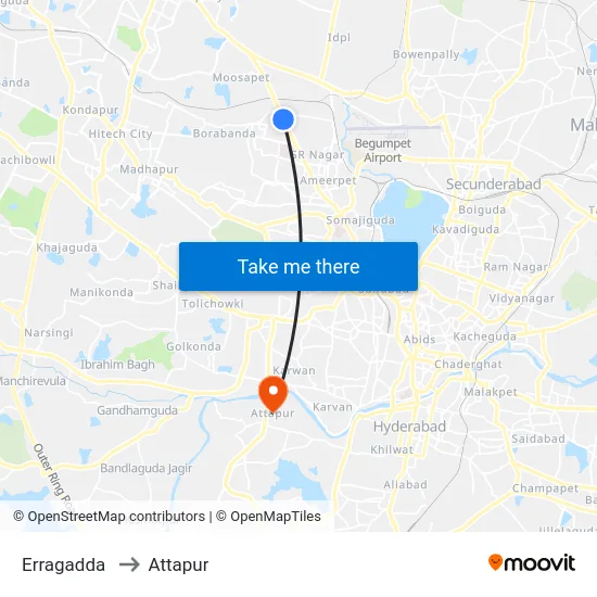 Erragadda to Attapur map