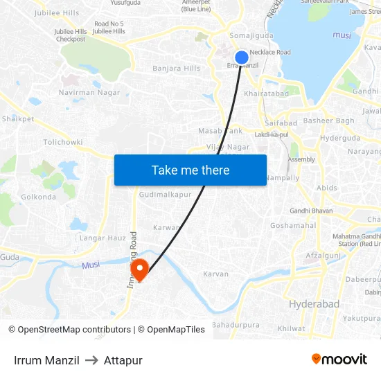Irrum Manzil to Attapur map