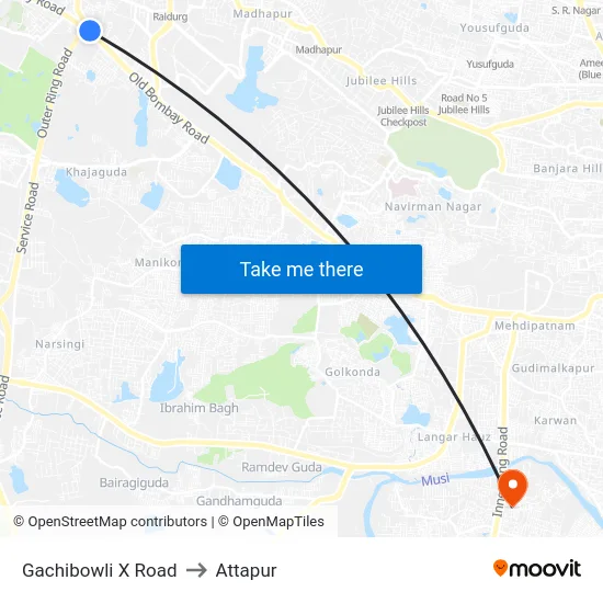 Gachibowli X Road to Attapur map