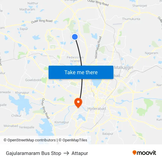 Gajularamaram Bus Stop to Attapur map