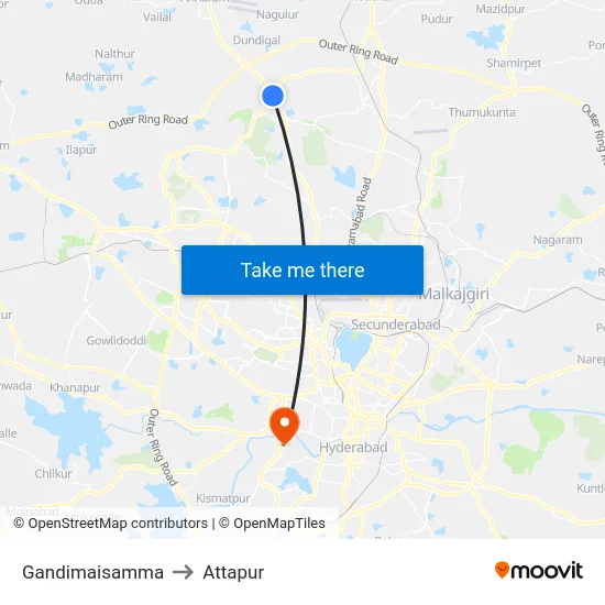 Gandimaisamma to Attapur map