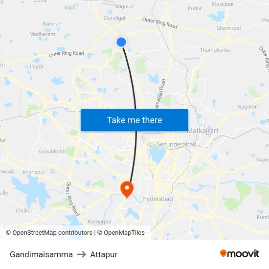 Gandimaisamma to Attapur map