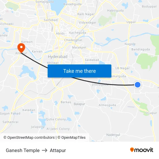 Ganesh Temple to Attapur map
