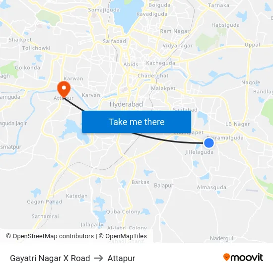 Gayatri Nagar X Road to Attapur map
