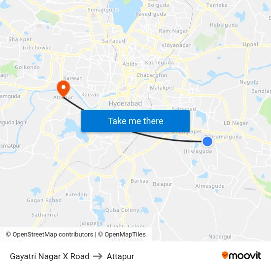 Gayatri Nagar X Road to Attapur map