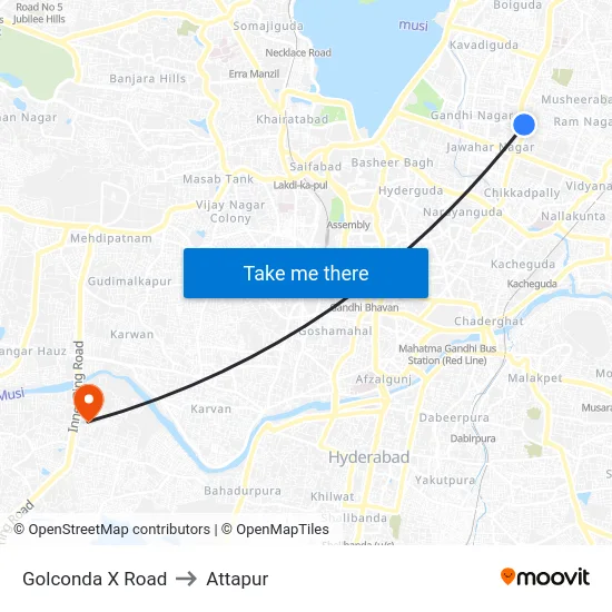 Golconda X Road to Attapur map