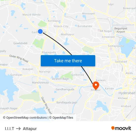 I.I.I.T to Attapur map